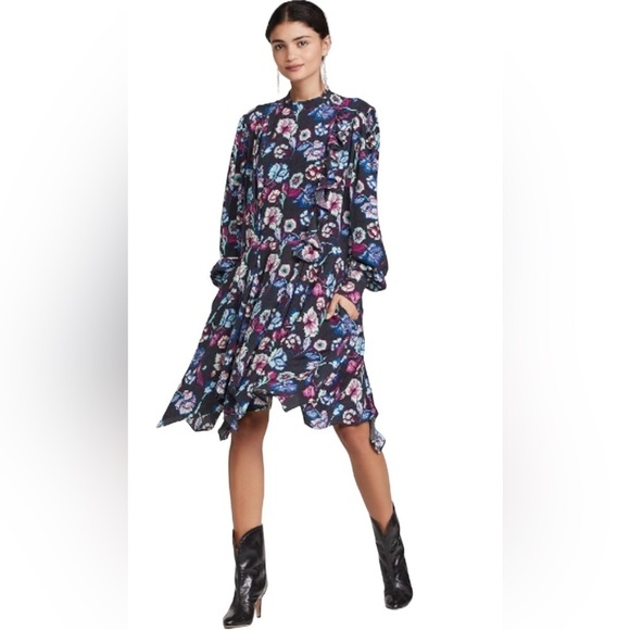 Isabel Marant $1395 Silk Floral Long Sleeve Verikio Flowy Midi Dress Size 6 NWT - Picture 1 of 8